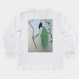 Peacock in the Morning Kids Long Sleeve T-Shirt